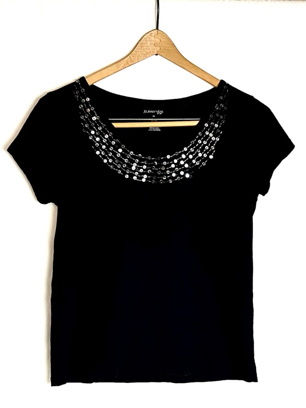 St. John’s Bay Black Sequin Embellished Top Medium Petite 100% Cotton - Picture 4 of 4